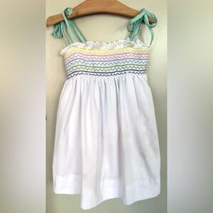 Smockingbird White Sun Dress Toddler 3T Multicolor Zigzag smocked Bodice Summer